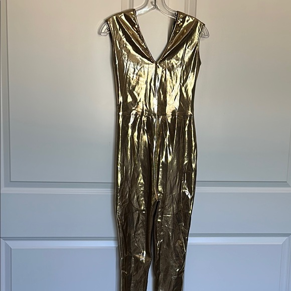 BethelHelena Bare Jumpsuit in Gold Metallic size S - Picture 4 of 7